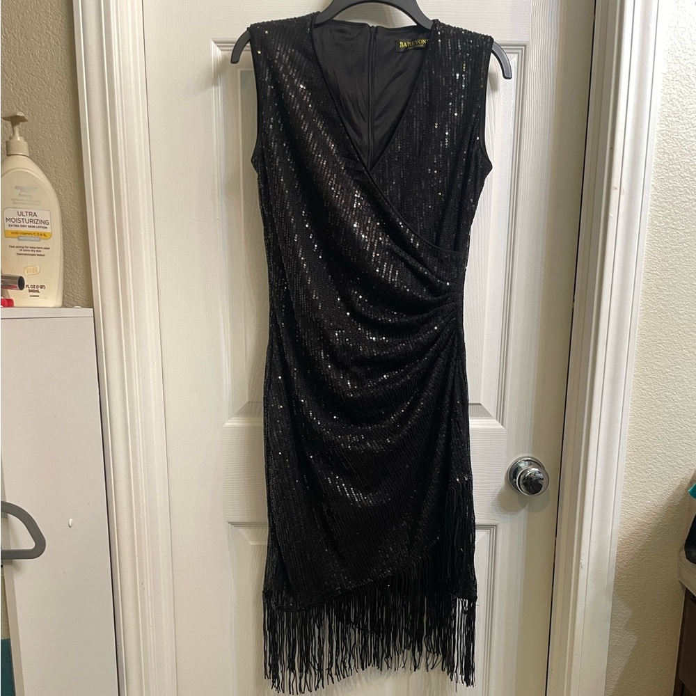 Babeyond Glamorous Black Sequin Fringe Dress - Perfect for 1920’s and 30’s